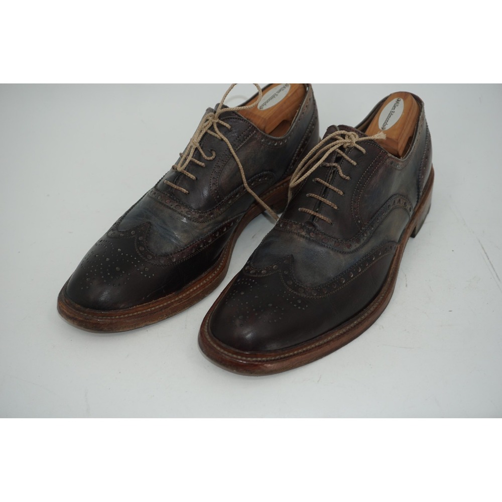 Calzoleria Harris Shoes Brown Leather Wingtip Brogue Dress Italy Men's Size 10.5